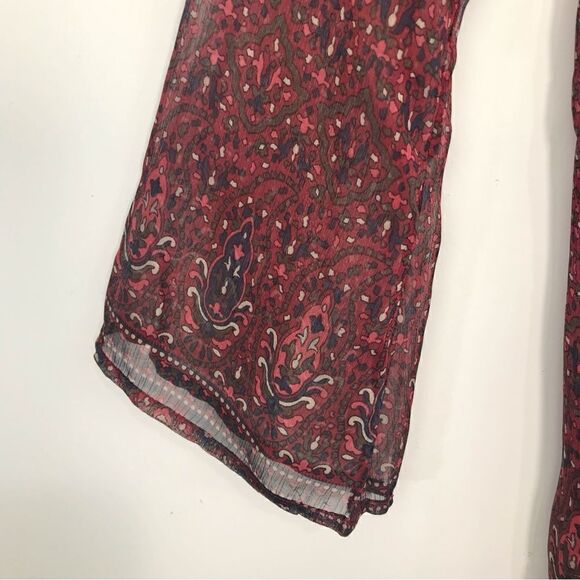 Converse One Star Burgundy Paisley Print Semi Sheer Button Up Tunic Blouse - Picture 10 of 16